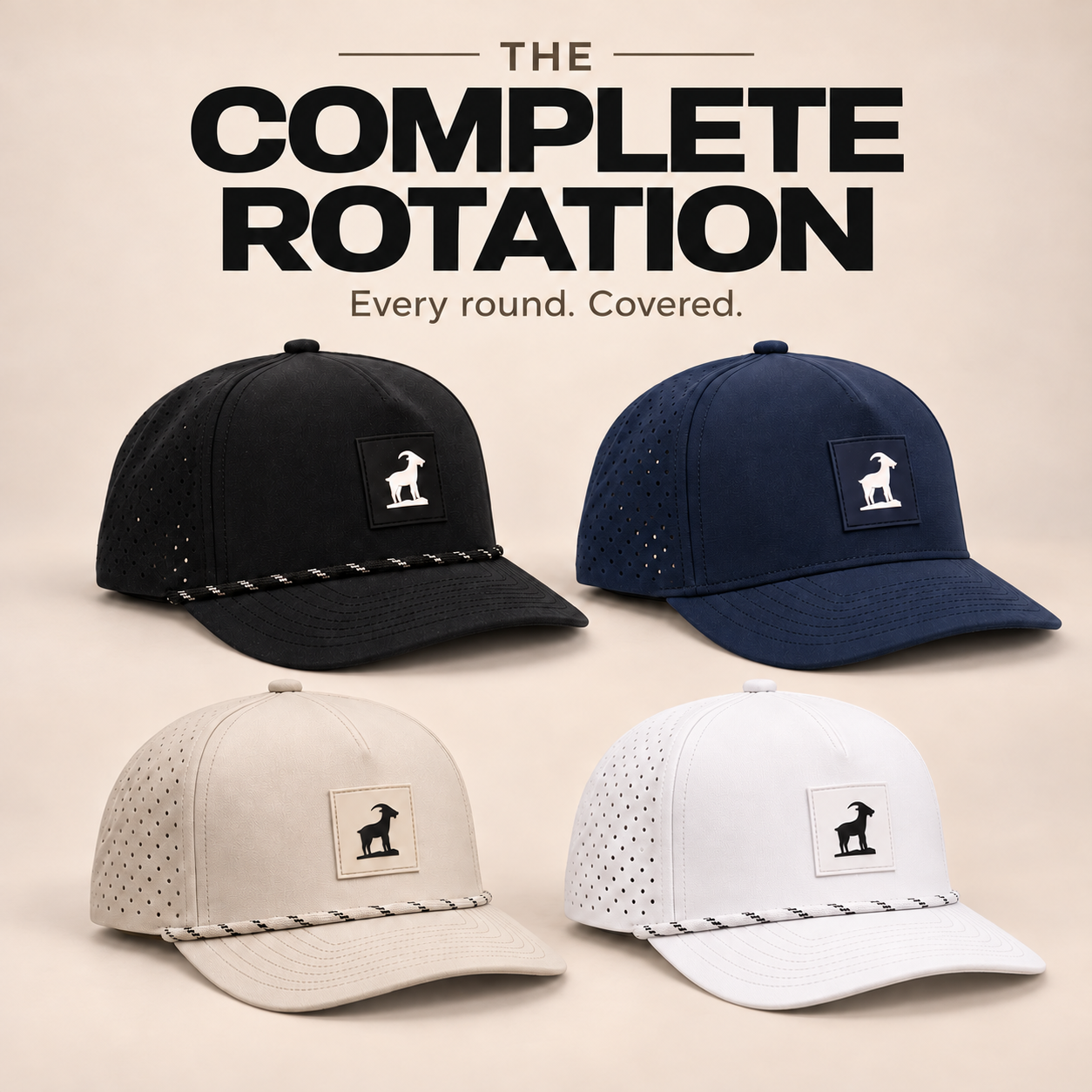 The Complete Rotation: Black and Navy and Haze and All-White Iron Goat hats