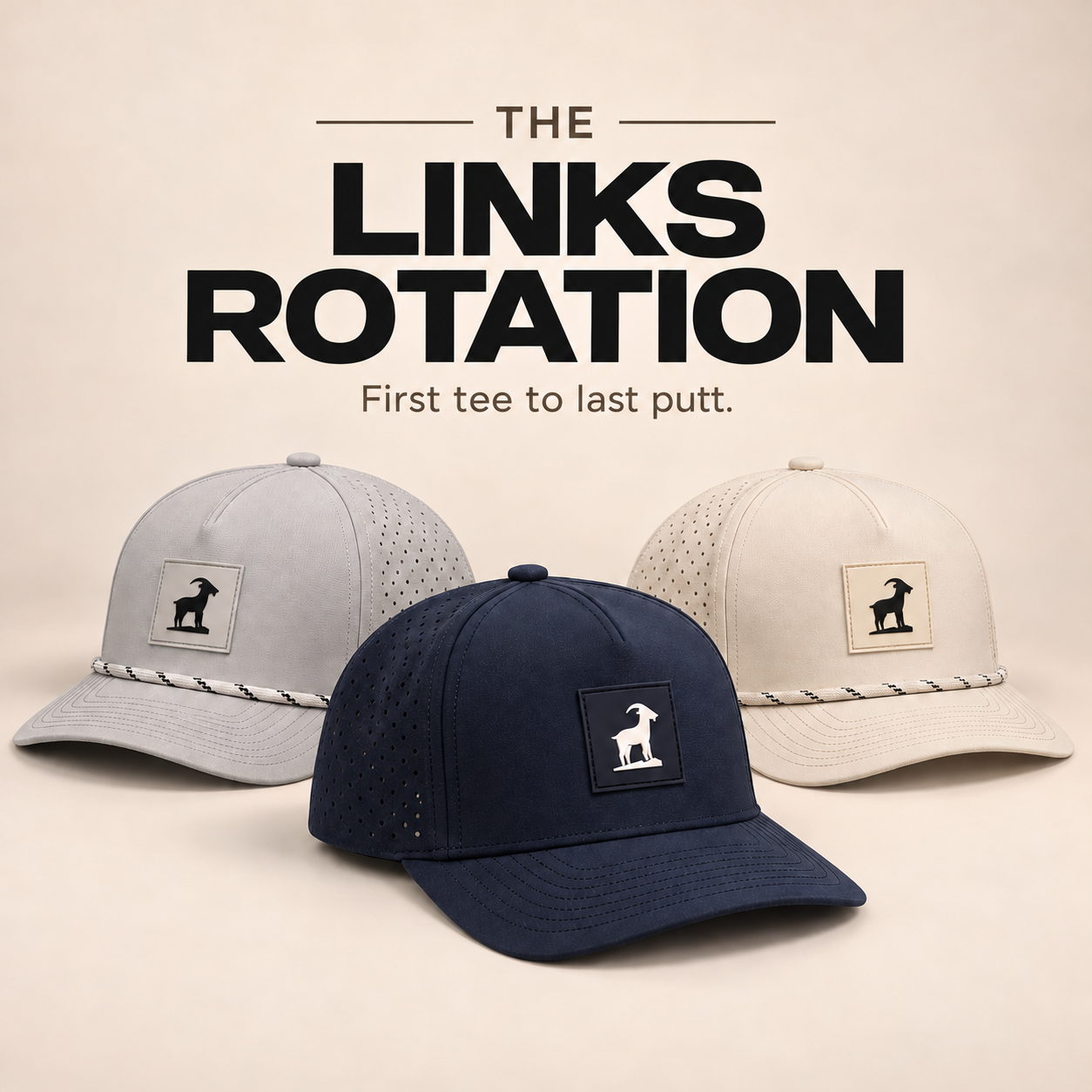 The Links Rotation: Gray and Navy and Haze Iron Goat hats